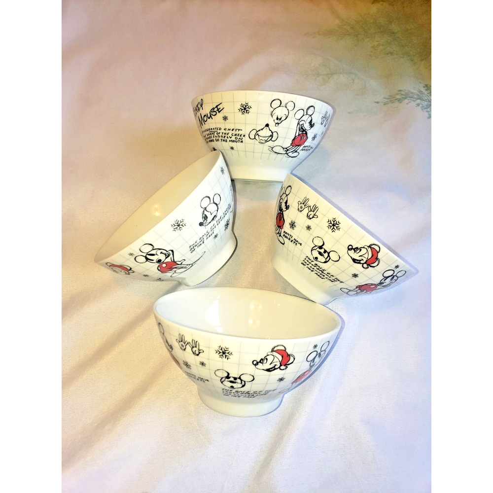 Disney Christmas Sketchbook Mickey Mouse Cereal ~ Soup Bowls - Set of 4